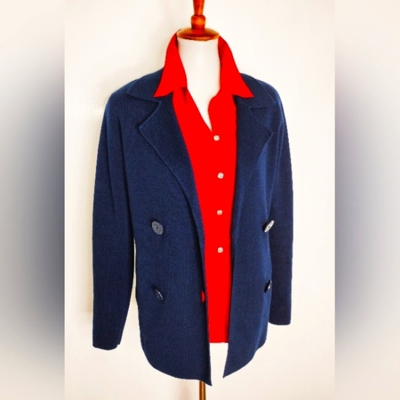 Chaps Jackets & Blazers - NAUTICAL NAVY KNIT DOUBLE BREASTED JACKET
